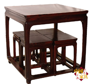 红酸枝方桌方凳